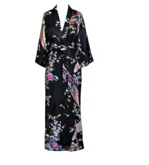 Luxury Peacock Satin Kimono Robe