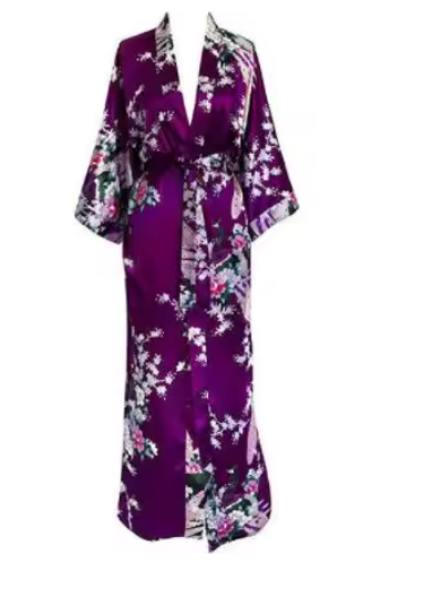 Luxury Peacock Satin Kimono Robe
