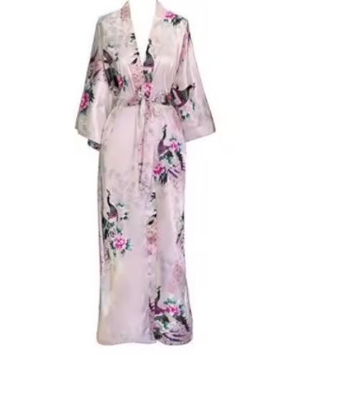 Luxury Peacock Satin Kimono Robe