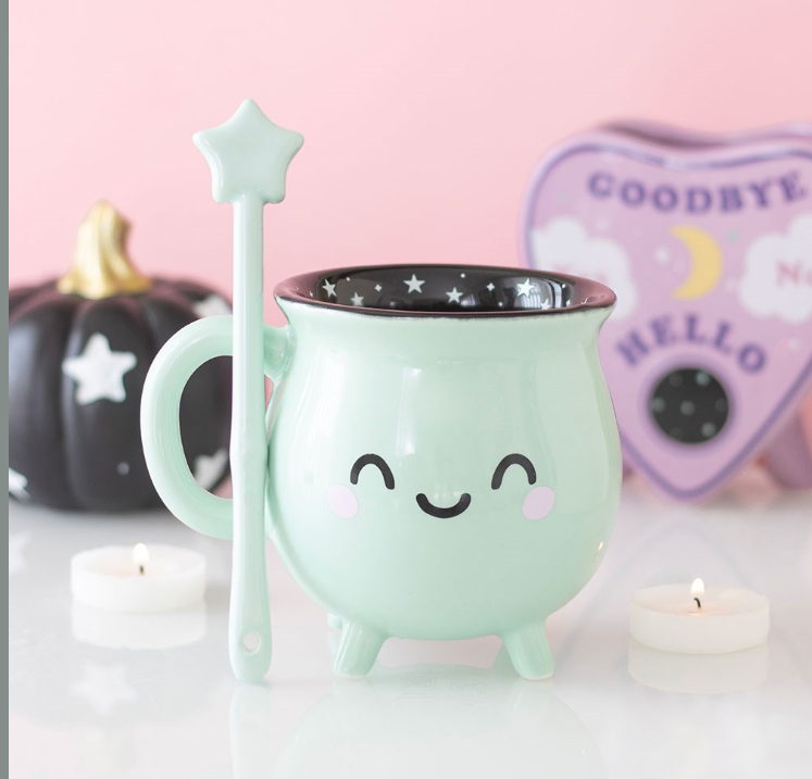 Mint Green Cauldron Mug with Wand Stirrer
