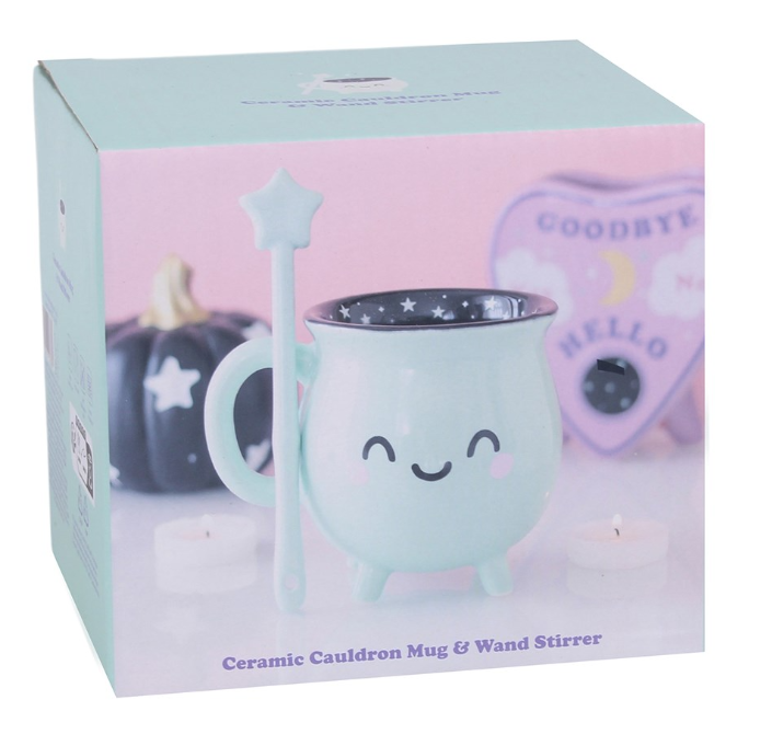 Mint Green Cauldron Mug with Wand Stirrer