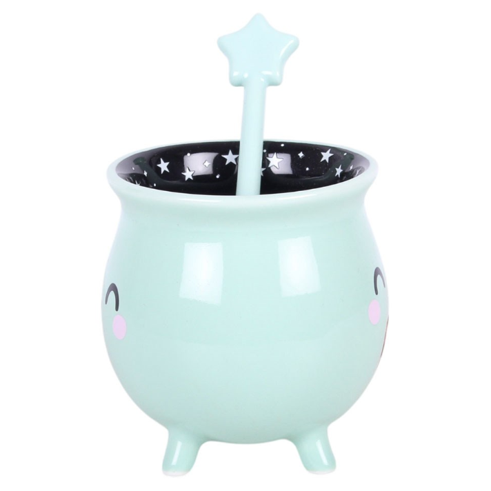 Mint Green Cauldron Mug with Wand Stirrer