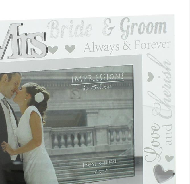 Mr & Mrs Glass 6 x 4 Photo Frame with Mirror & Glitter Letters