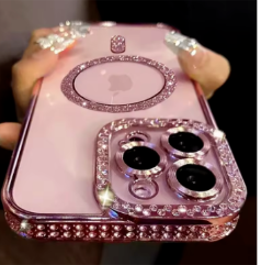 Pink Glitter Diamond Transparent Case For iPhone