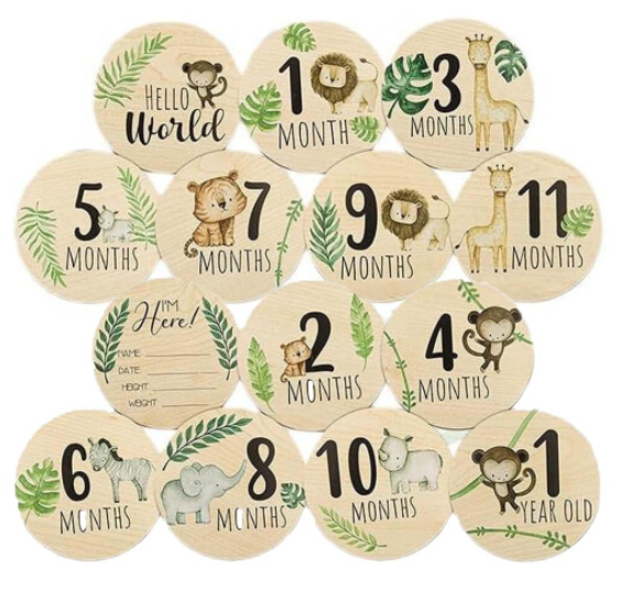 7 Pcs Baby Milestone Cards, Wooden Milestone Baby Cards