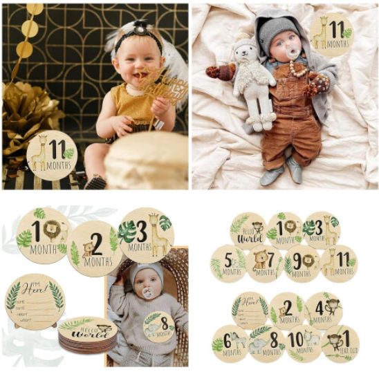 7 Pcs Baby Milestone Cards, Wooden Milestone Baby Cards