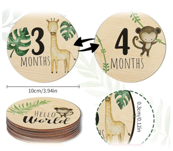 7 Pcs Baby Milestone Cards, Wooden Milestone Baby Cards