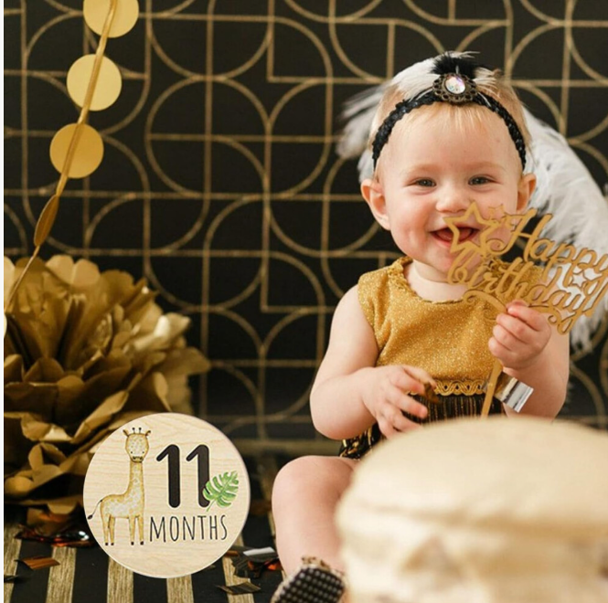 7 Pcs Baby Milestone Cards, Wooden Milestone Baby Cards