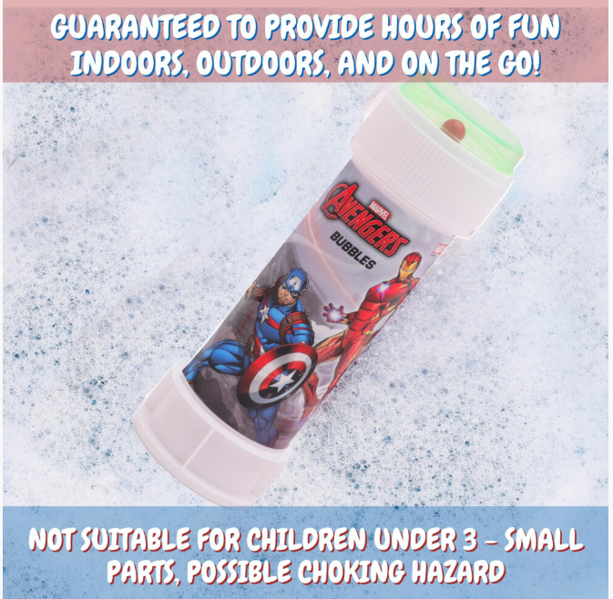 Toyland Pack of 12 Avengers Bubbles With Wands, 60ml Solution & Novelty Maze Lid
