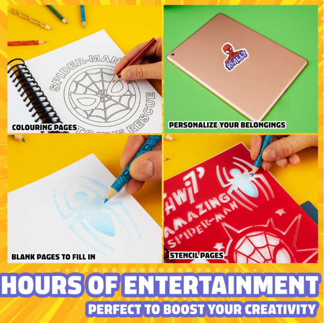 Boys Sticker Book Over 1000 Spiderman Stickers Scrapbook Colouring Pencils