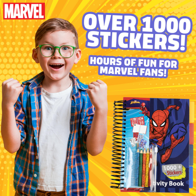 Boys Sticker Book Over 1000 Spiderman Stickers Scrapbook Colouring Pencils