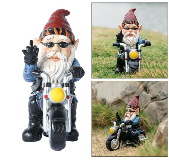 Novelty Garden Gnomes Statues Motorcycle Dwarf Ornaments Outdoor Décor Naughty