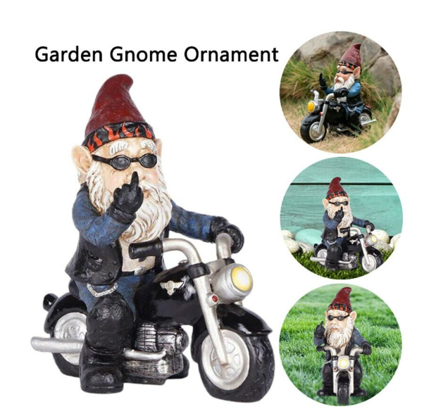 Novelty Garden Gnomes Statues Motorcycle Dwarf Ornaments Outdoor Décor Naughty