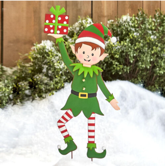 Christmas Elf Garden Stake Christmas Metal Gnome