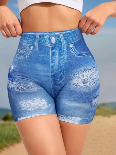 Printed Denim Look Shorts