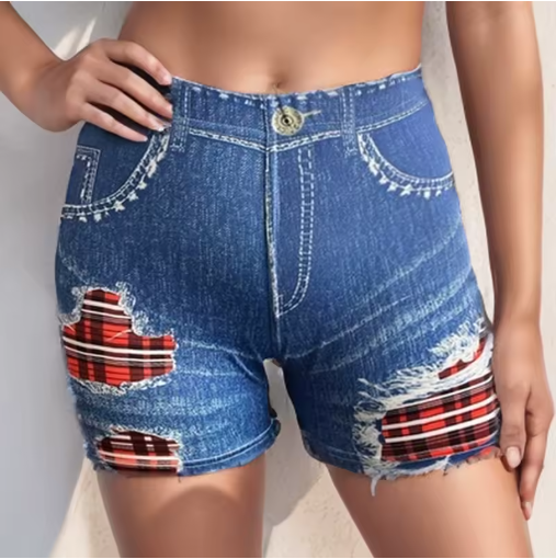 Printed Denim Look Shorts