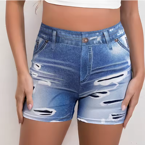 Printed Denim Look Shorts