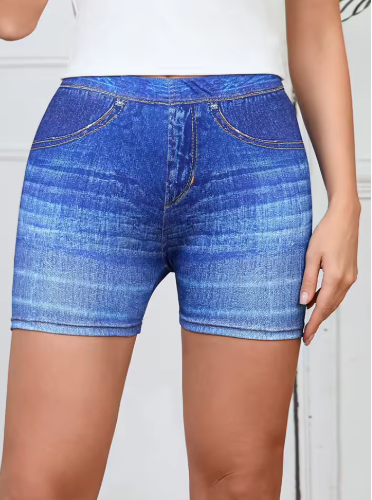 Printed Denim Look Shorts