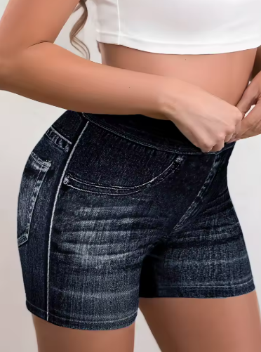 Printed Denim Look Shorts