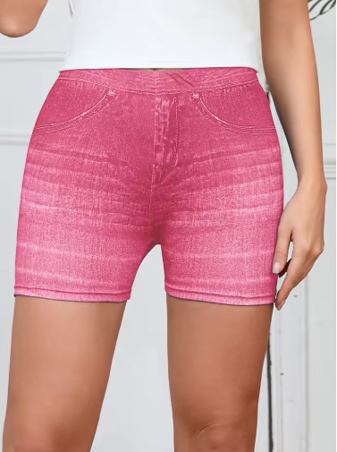 Printed Denim Look Shorts
