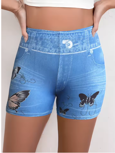Printed Denim Look Shorts
