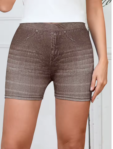 Printed Denim Look Shorts