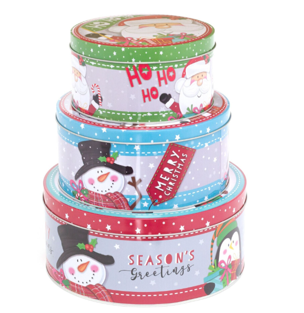 Set Of 3 Jolly Holly Christmas Storage Tins