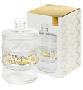 Merry Christmas 3 Tier Clear Glass Stacking Storage Cookie Cakes Jar