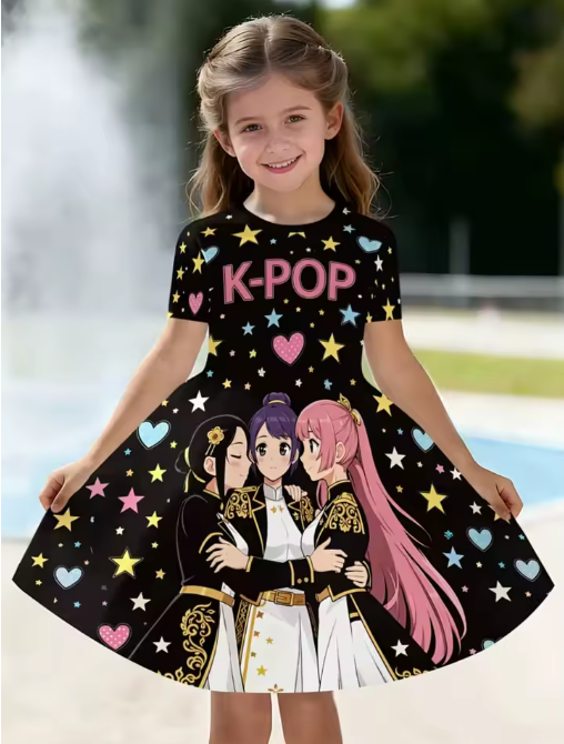 Girls' K-Pop Printed Skater Dress