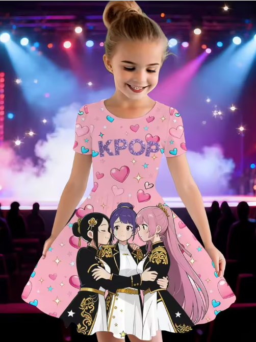 Girls' K-Pop Printed Skater Dress