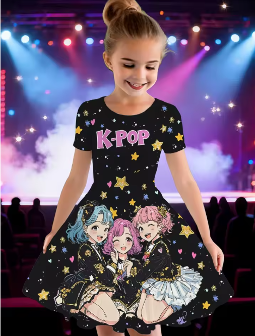 Girls' K-Pop Printed Skater Dress