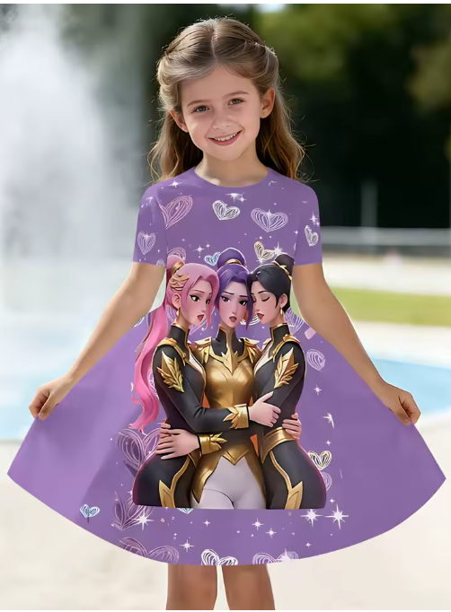 Girls' K-Pop Printed Skater Dress