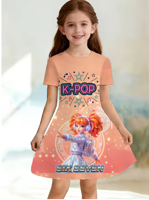 Girls' K-Pop Printed Skater Dress