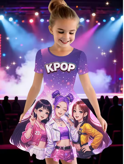 Girls' K-Pop Printed Skater Dress