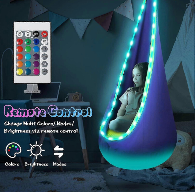 Hammock Chair, Sensory Swing with Inflatable Pillow & LED Lights
