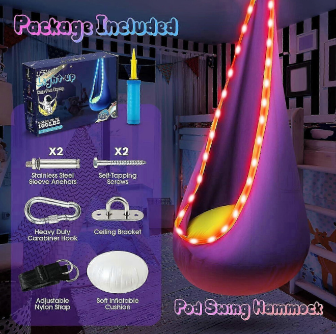Hammock Chair, Sensory Swing with Inflatable Pillow & LED Lights