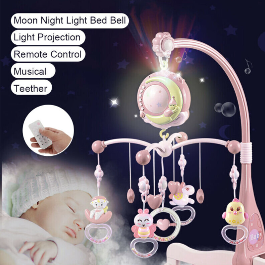 Baby Musical Crib Bed Bell Cot Mobile Stars Light Nursery Lullaby Toy
