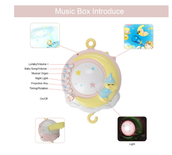 Baby Musical Crib Bed Bell Cot Mobile Stars Light Nursery Lullaby Toy