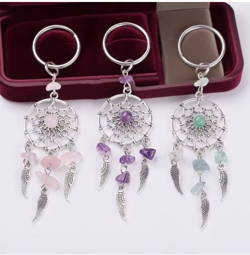 3 Pcs Natural Crystal Gravel Dream Catcher Keychain