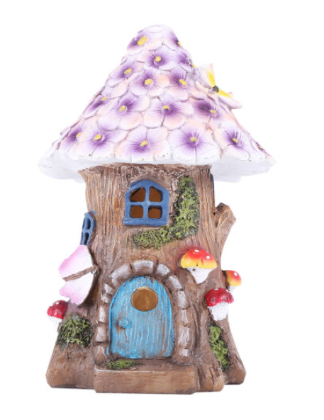 Fairy Garden House Solar Statues Sculpture Decor Lawn Yard