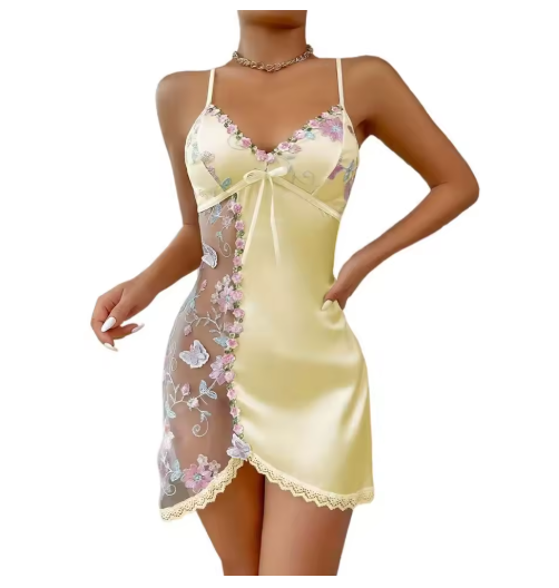 Floral Lace Satin Nightdress