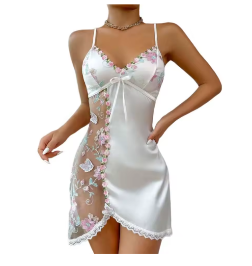 Floral Lace Satin Nightdress
