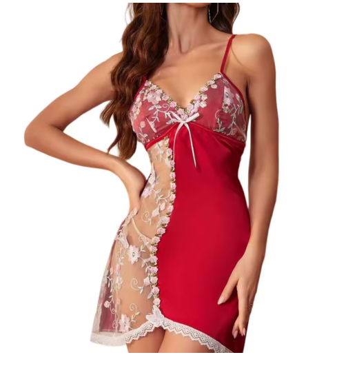 Floral Lace Satin Nightdress