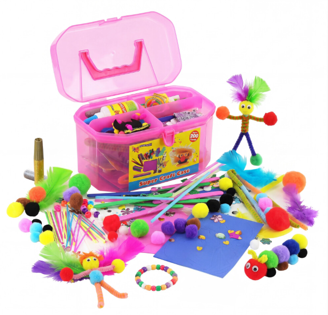 The Magic Toy Shop 200 Pc Kids Craft Box with Carry Case