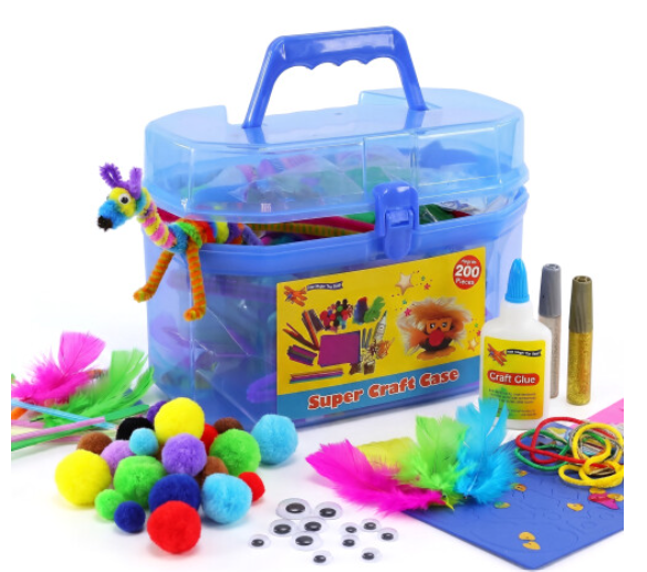 The Magic Toy Shop 200 Pc Kids Craft Box with Carry Case