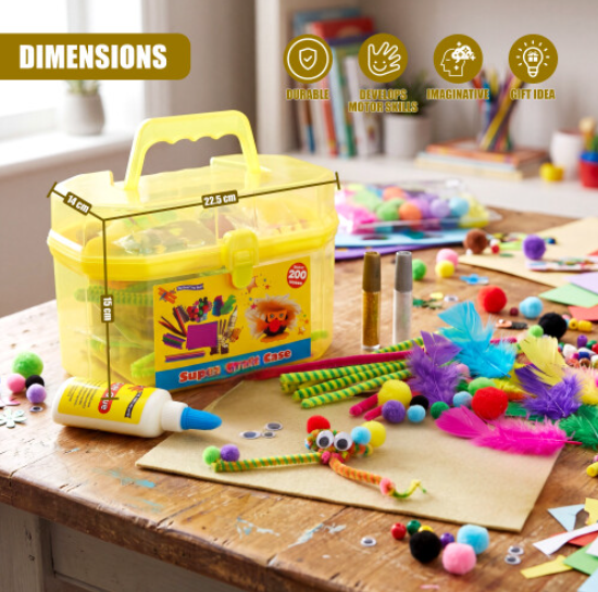 The Magic Toy Shop 200 Pc Kids Craft Box with Carry Case