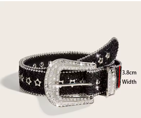 Gothic Black & Silver Metal Buckle Rhinestone Belt