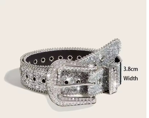 Gothic Black & Silver Metal Buckle Rhinestone Belt