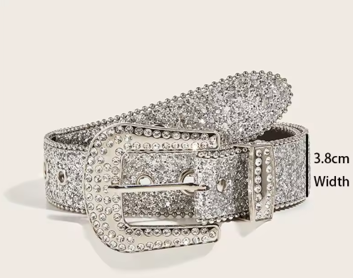 Gothic Black & Silver Metal Buckle Rhinestone Belt