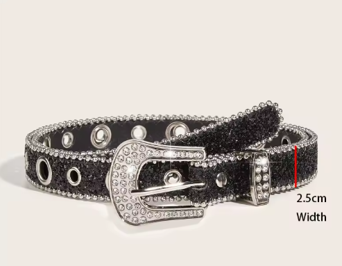 Gothic Black & Silver Metal Buckle Rhinestone Belt